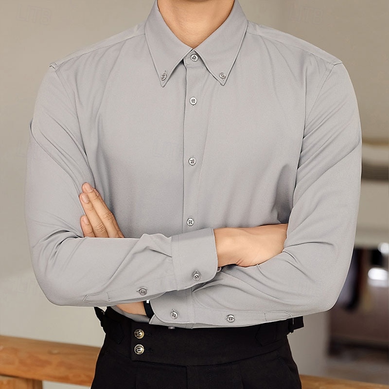 Men's Shirt Dress Shirt Button Up Shirt Plain Wedding Party White Red Brown Gray Long Sleeve Lapel Spring &  Fall Clothing Apparel