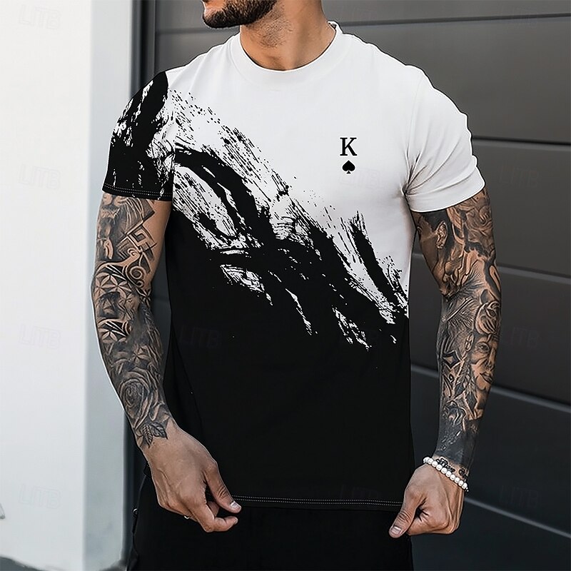 Men's Poker T Shirt Short Sleeve T shirt 3D Print Crew Neck Shirt Tropical Hawaiian Vacation Street Daily Black Summer Spring Clothing Apparel S M L XL XXL XXXL