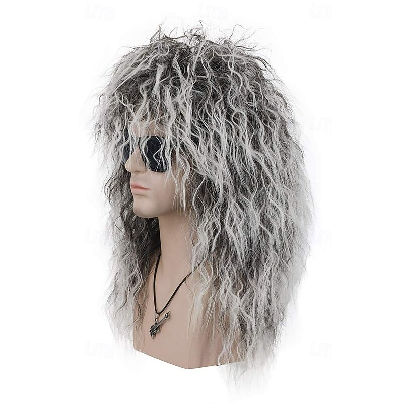 Adult Men Women Long Curly Wig 70s 80s Rocker Mullet Halloween Costume Cosplay Wig For Carvinal3