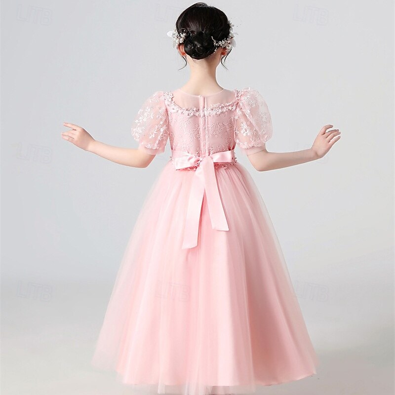 Kids Girls' Party Dress Solid Color Short Sleeve Performance Birthday Beautiful Sweet Polyester Maxi Party Dress Swing Dress A Line Dress Summer 4-12 Years White Pink Blue2