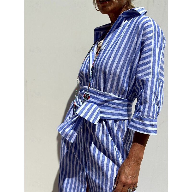 Women's Midi Dress Casual Dress A Line Dress Vintage Cute Stylish Vacation Daily Loose Fit Stripe Half Sleeve Shirt Collar Pink Blue Summer Spring Fall3