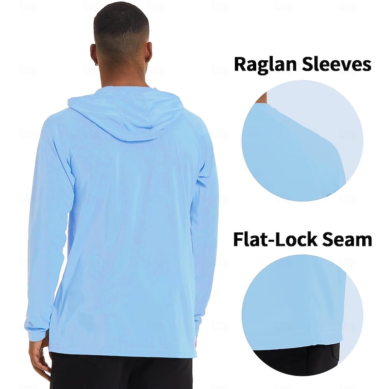 Men's T Shirt Sun Protection T-shirts Hoodie Tee Long Sleeve Hoodie Summer Spring Solid Color Classic Style Hooded Outdoor Sport Fishing Light Blue Black White Top Tee for Men3