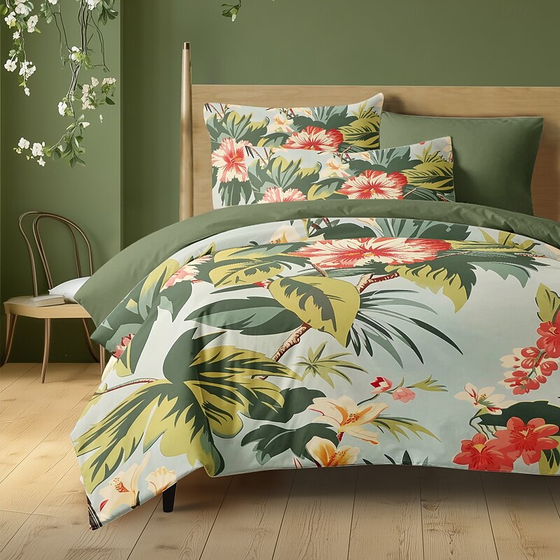 Tropical Plant Duvet Cover Bed Set 2-piece Set 3-piece Set Lightweight Soft Short Plush Set Thickened Felt Square Bed