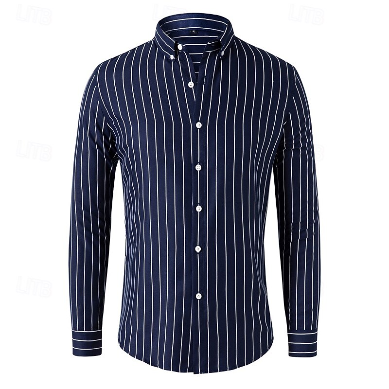 Men's Shirt Dress Shirt Button Up Shirt Stripes Wedding Party Black White Red Navy Blue Long Sleeve Lapel Spring &  Fall Clothing Apparel3