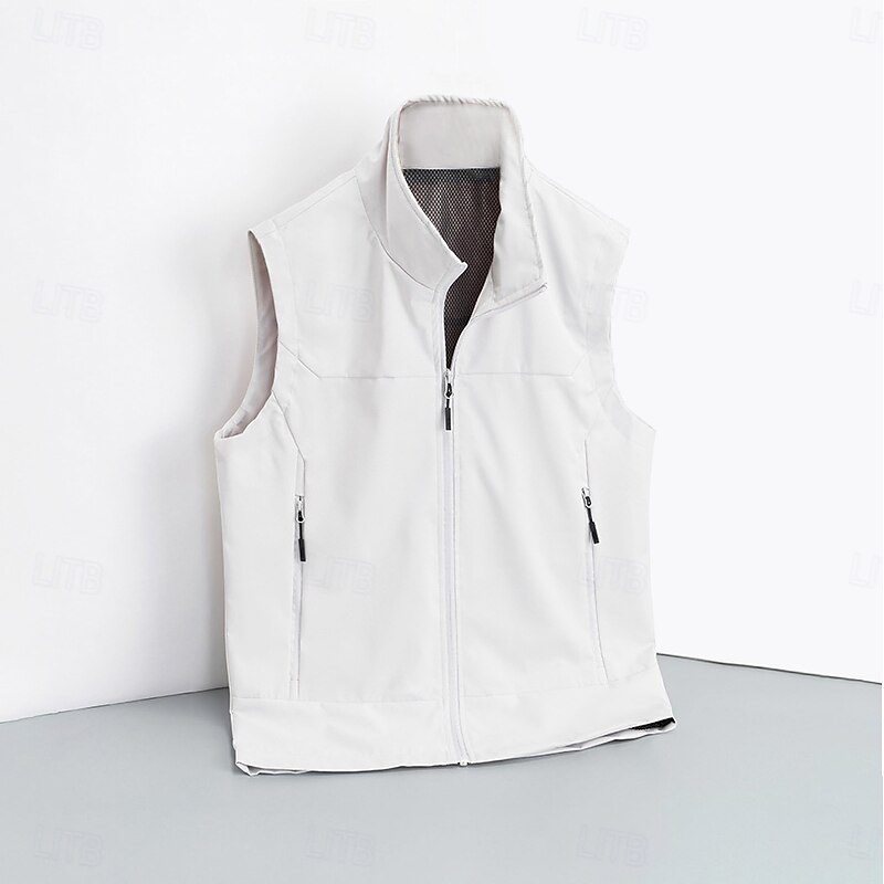 Men's Waistcoat Training Outdoor Vacation Sports & Outdoor Neutral Fashion Spring Fall Polyester Solid Color Turtleneck Black White Navy Blue Army Green Vest2