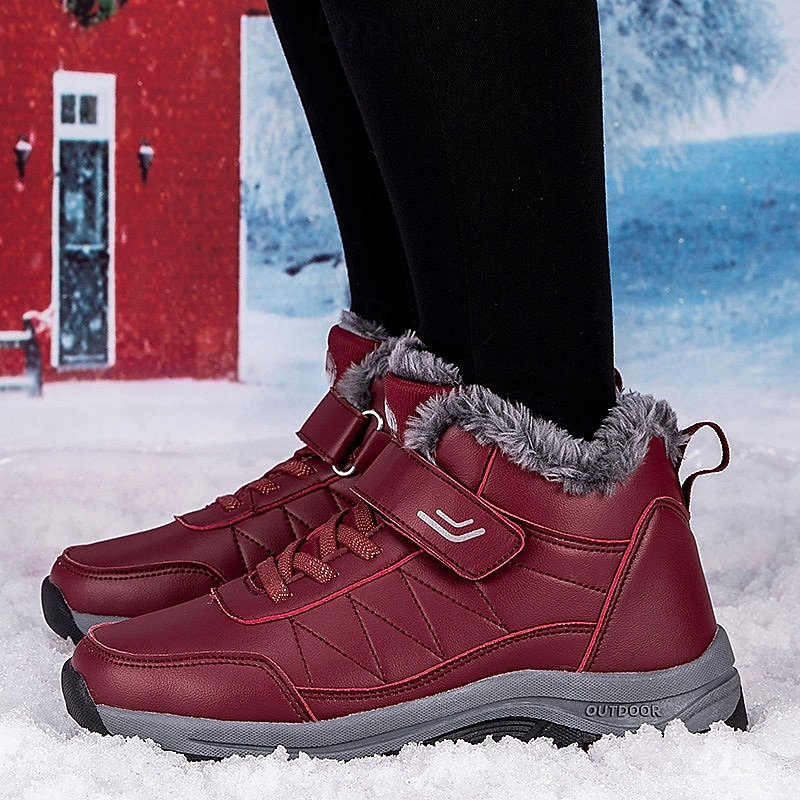 Women's Red Waterproof Winter Boots with Faux Fur Lining and Non-Slip Sole - Ideal for Snow and Outdoor Activities2