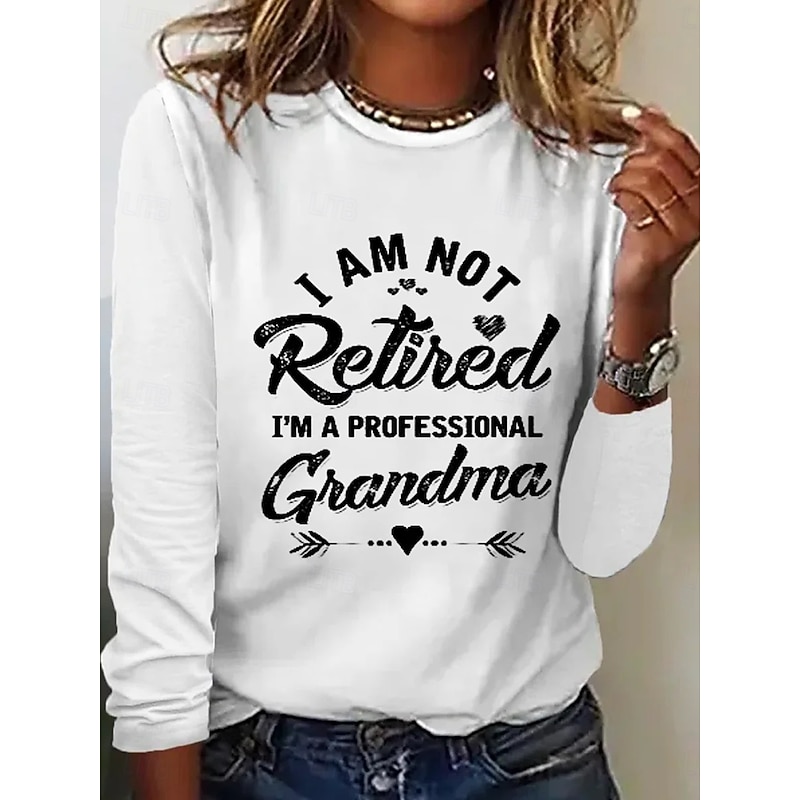 Women's T shirt Long Sleeve Letter Casual Long Sleeve Round Neck Regular Tops Daily Weekend Print Black White Fall Winter Prefall
