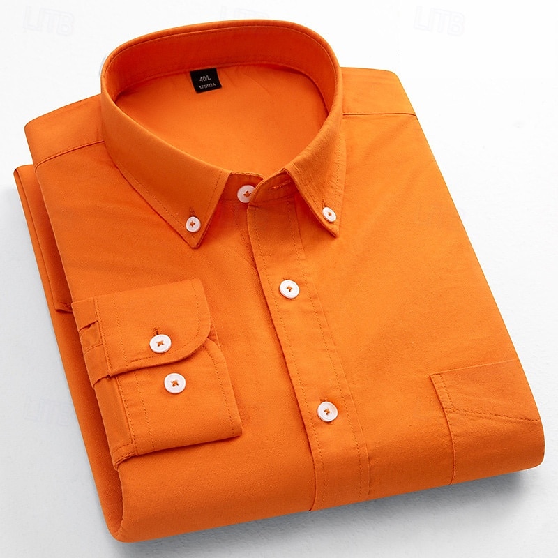 Men's Dress Shirt Oxford Shirt Solid Color Formal Black White Wine Orange Long Sleeve Shirt Collar Spring, Fall, Winter, Summer Clothing Apparel Buttons
