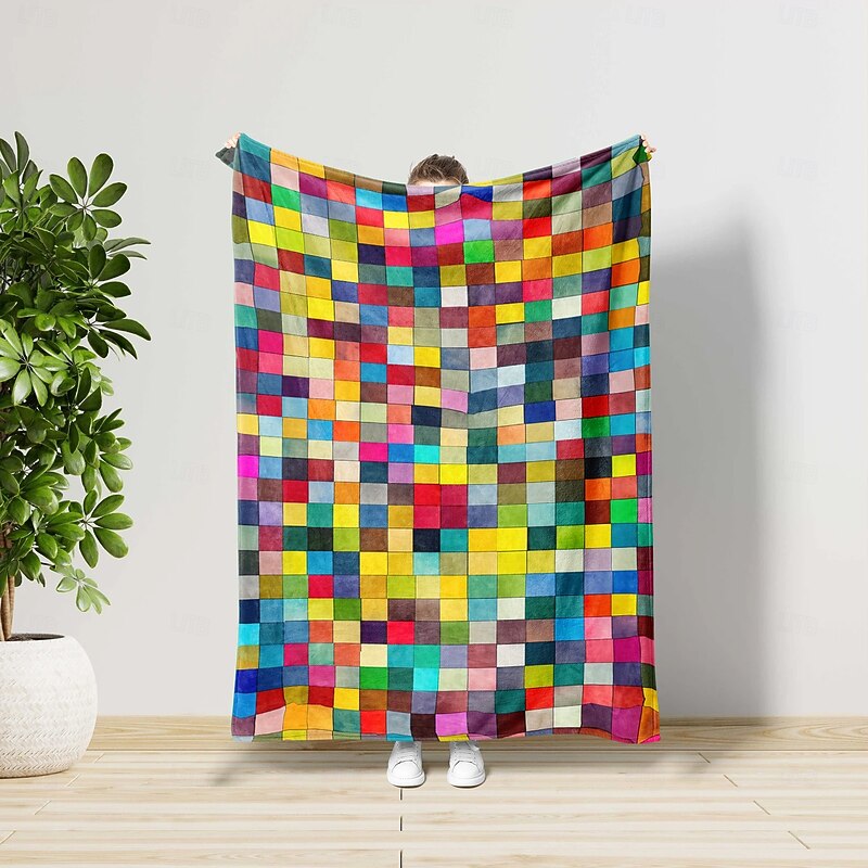 Colorful Mosaic Blanket Soft Cozy Lightweight Throw for Sofa Bed Couch or Travel Vibrant Multicolor Geometric Design Durable and Fade-Resistant Perfect for All-Season Use3