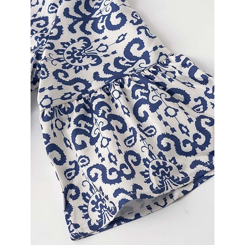 Women's Mini Dress Casual Dress Boho Chic Dresses A Line Dress Boho Dress Bohemia Vintage Vacation Daily Regular Fit Floral 3/4 Length Sleeve Notched Neck Pink Blue Summer4