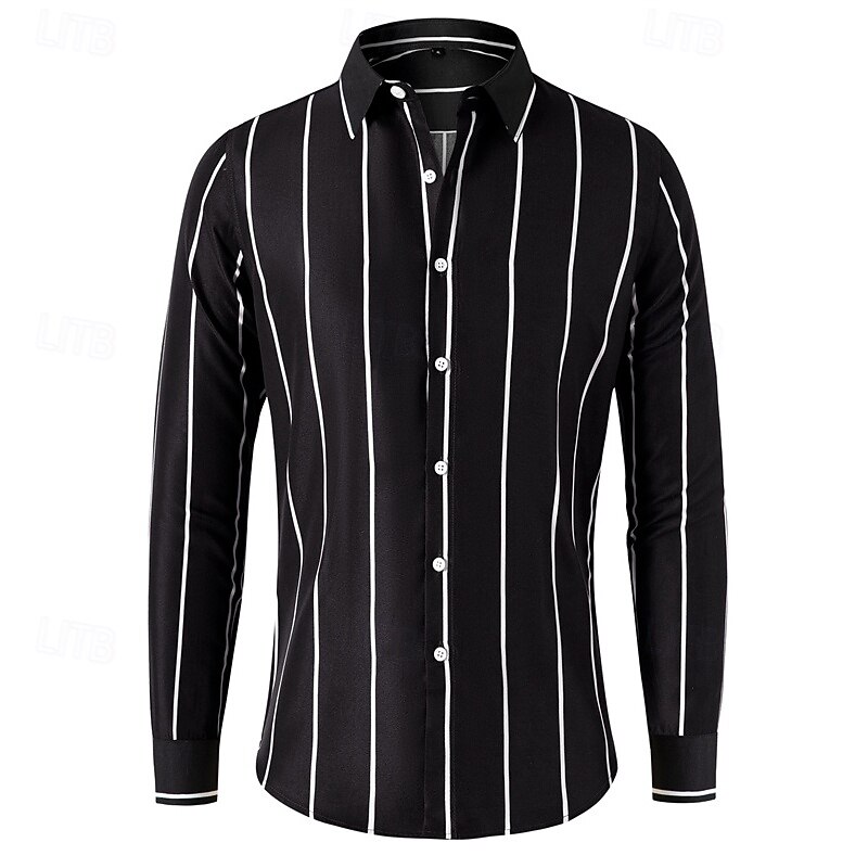 Men's Shirt Dress Shirt Button Up Shirt Stripe Wedding Party Black White Red Dark Green Long Sleeve Lapel Spring &  Fall Clothing Apparel4