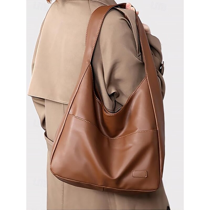 Women's Faux Leather Hobo Shoulder Bag – Minimalist Casual Design for Daily Use and Work Color Black White Brown2