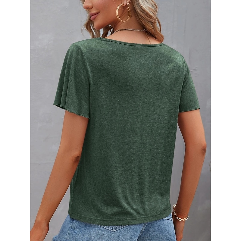 Women's T Shirt Plain Basic Casual Short Sleeve V Neck Regular Tops Daily Weekend Blue Green Summer2