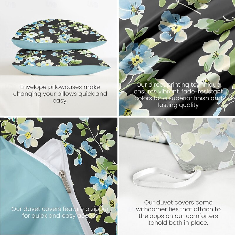 Floral Tropical Series Duvet Cover 3-Piece Set 100% Cotton or Polyester Super Soft Skin Friendly Long Lasting3