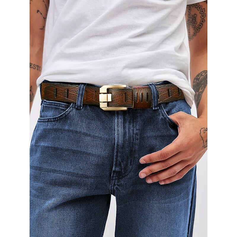 Men's Genuine Leather Belt with Durable Metal Buckle – Classic Vintage Style for Casual and Formal Wear