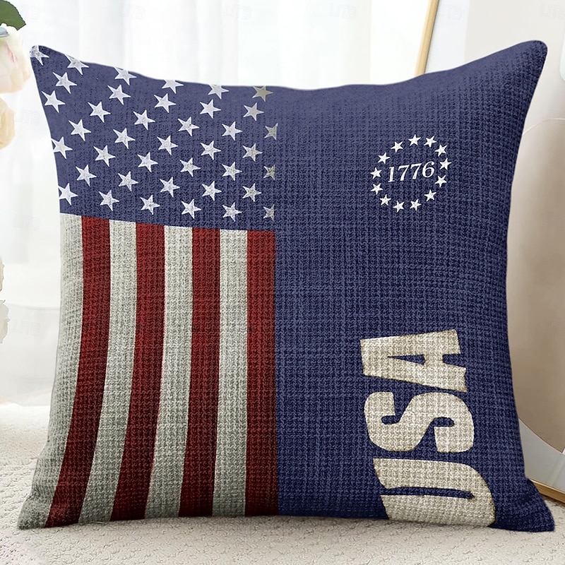 Vintage Decorative Toss Pillows Cover 1PC Independence Day American Flag National Flag Soft Square Cushion Case Pillowcase for Bedroom Livingroom Sofa Couch Chair Khaki Dark Grey Black White2