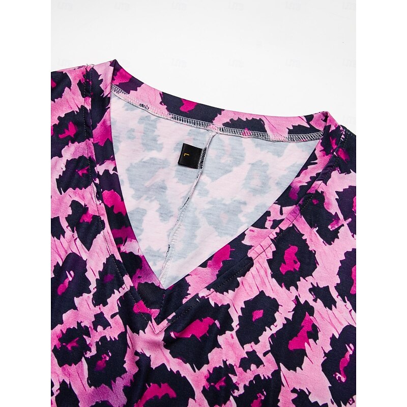 Women's Maxi Dress Sundress Shift Dress Summer Dress Streetwear Sexy Drop Shoulder Vacation Party Holiday Regular Fit Leopard Short Sleeve V Neck Pink Blue Khaki Summer Spring4