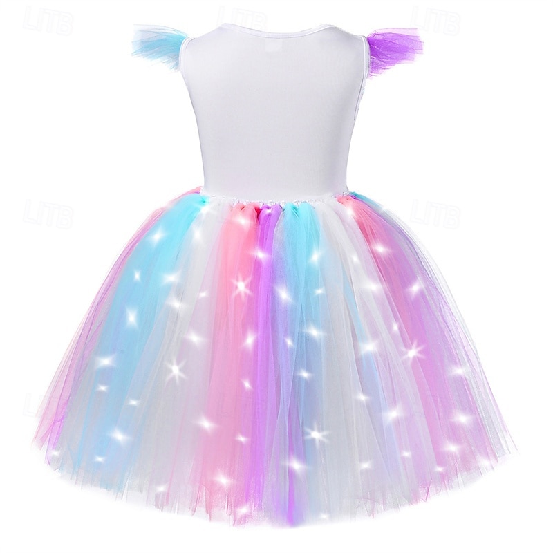 Kids Girls' Party Dress Rainbow Unicorn Sleeveless Performance Birthday Mesh Beautiful Sweet Polyester Knee-length Party Dress A Line Dress Tulle Dress Summer 4-12 Years Multicolor Pink Purple3