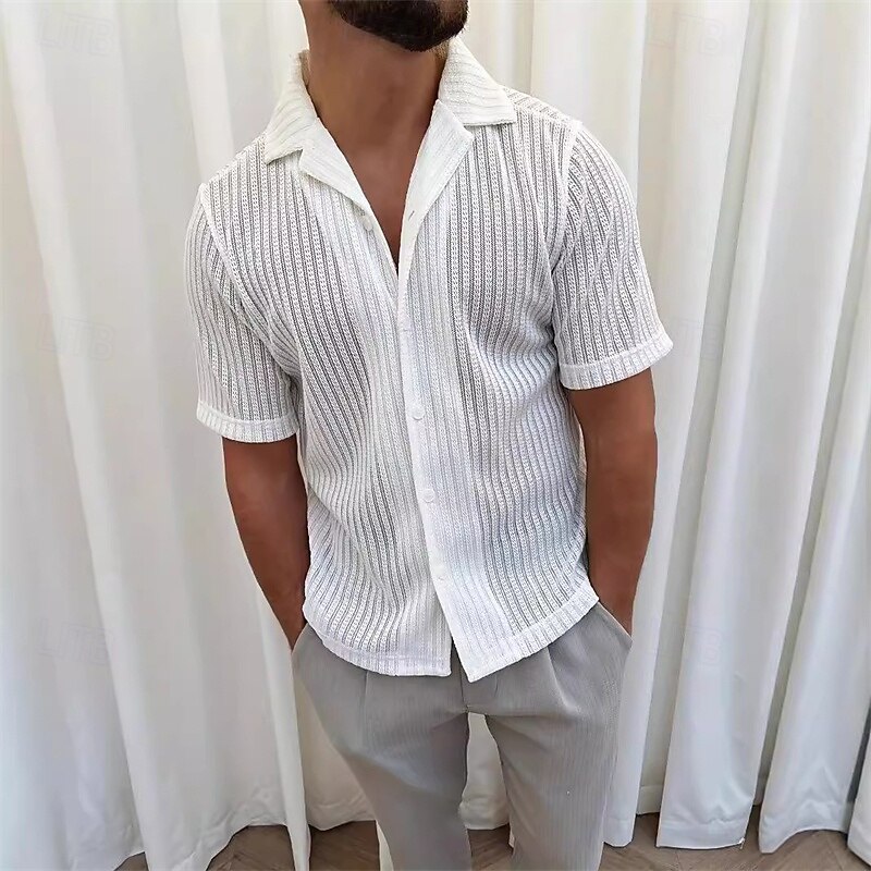 Men's Shirt Summer Shirt Casual Shirt Button Up Shirt White Short Sleeve Plain Collar Vacation Daily Clothing Apparel Fashion Casual Comfortable