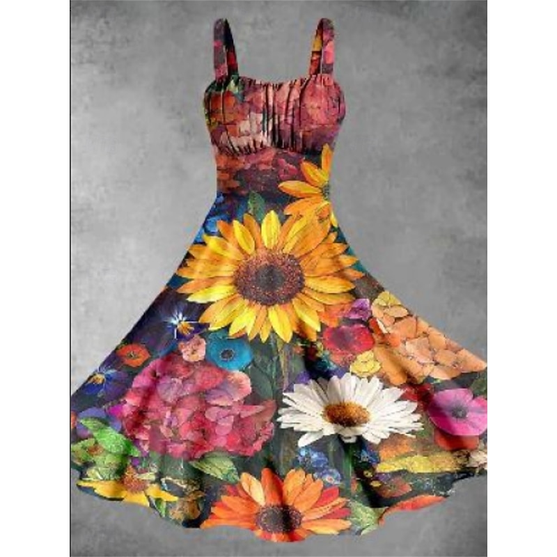 Women's Midi Dress Summer Dress Stylish Casual Vacation Home Date Form Fit Graphic Sleeveless Strap Yellow Pink Red Burgundy Summer3