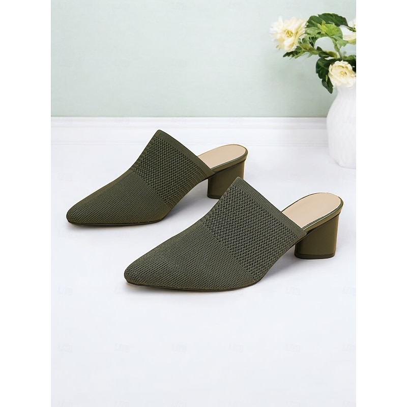 Women's Knit Pointed-Toe Mules with Block Heels – Elegant and Comfortable Shoes for Office Wear and Formal Events4