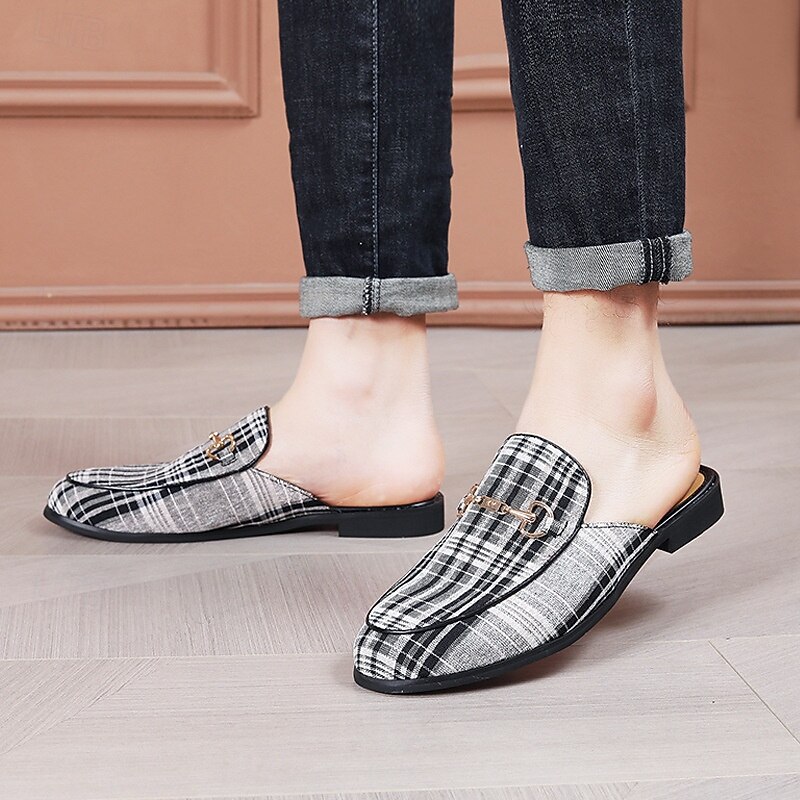 Men's Plaid Slip-On Loafers – Lightweight Casual Mules with Metal Bit Detail for Business, Office and Smart-Casual Occasions3
