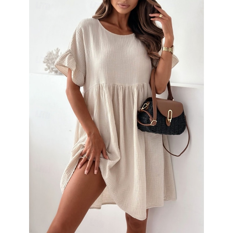 Women's Mini Dress Linen-Inspired Dresses White Dress Casual Dress Tank Dress Basic Casual Vacation Daily Regular Fit Plain Half Sleeve Crew Neck Black White Beige Summer