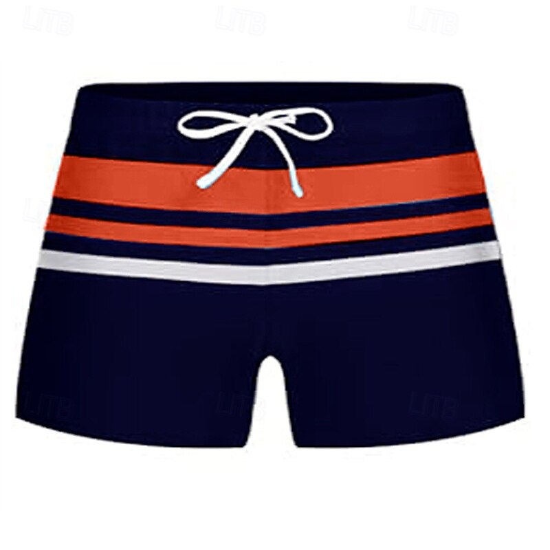 Men's Swim Trunks Swim Shorts Swimwear Bottoms Drawstring Swimming Surfing Beach Water Sports Stripes Patchwork Summer Spring2