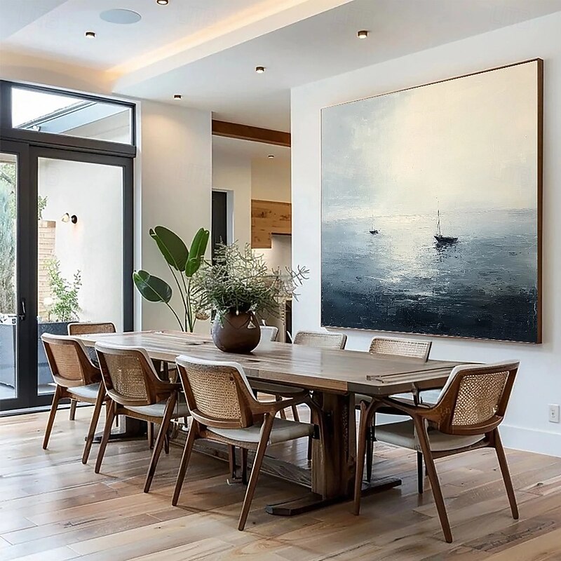 Handmade Blue Ocean Oil Painting Contemporary  Painting on Canvas Large Art Ocean Sea Painting Fish in the Deep Home Decor Painting Wall Art4