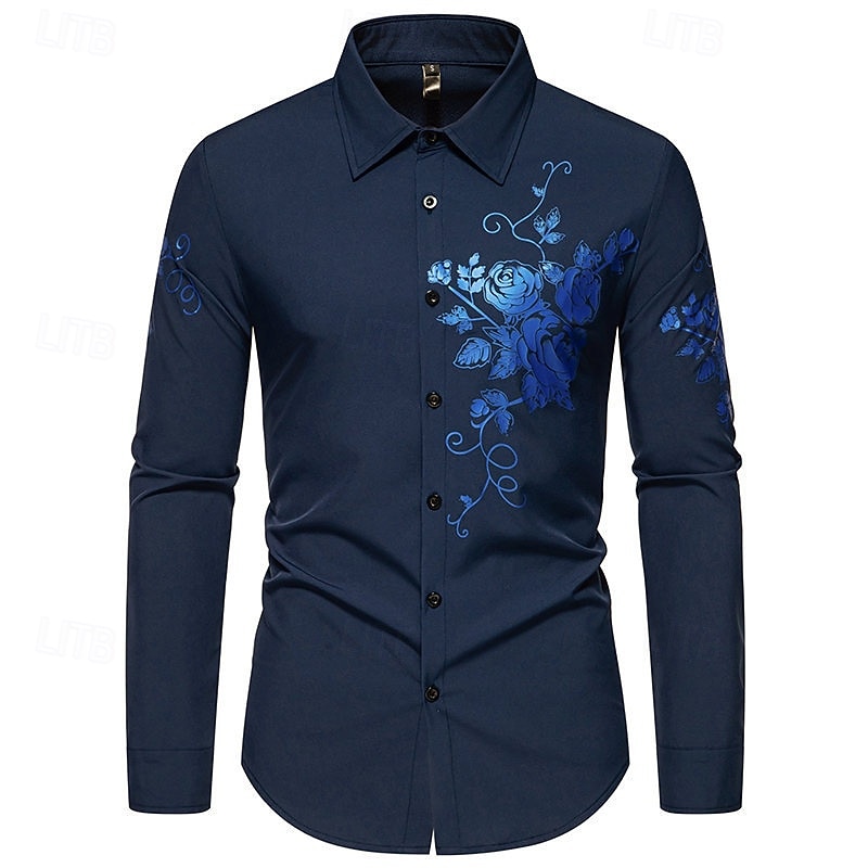 Men's Shirt Dress Shirt Button Up Shirt Rose Wedding Party Black White Wine Navy Blue Long Sleeve Lapel Spring &  Fall Clothing Apparel