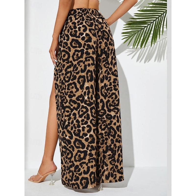 Women's Wide Leg Chinos Fashion Streetwear Full Length High Waist Leopard Split Printing Comfy Soft Comfortable Micro-elastic Outdoor Street Leopard Summer Spring Regular Fit2
