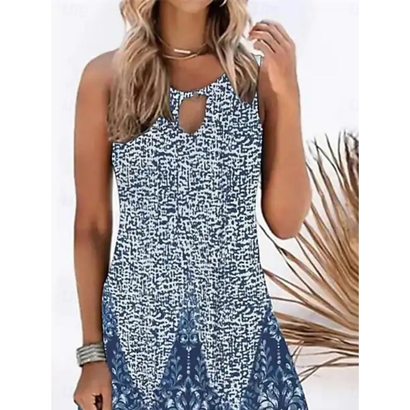 Women's Mini Dress Petite Dress Casual Dress Tank Dress Boho Dress Casual Boho Vacation Daily Regular Fit Floral Sleeveless Crew Neck Blue Summer2