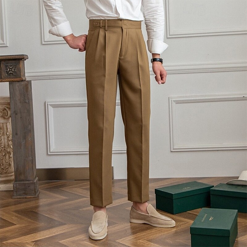 Men's Dress Pants Winter Pants Trousers Suit Pants Tweed Pants Pocket Plain Comfort Breathable Outdoor Daily Going out Fashion Casual Light Khaki Black
