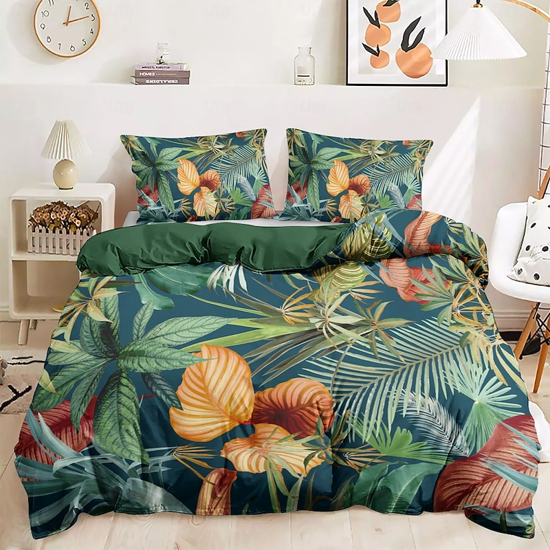 Tropical Plant Style Duvet Cover Set 100% Cotton Soft and Breathable Bedding Featuring Lush Tropical Foliage Prints Lightweight and Durable Quilt Cover Comfortable for All Seasons Easy to Care2