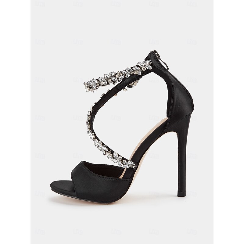 Women's Rhinestone-Embellished Stiletto Heels – Elegant Open-Toe Wedding Sandals for Brides and Formal Events4