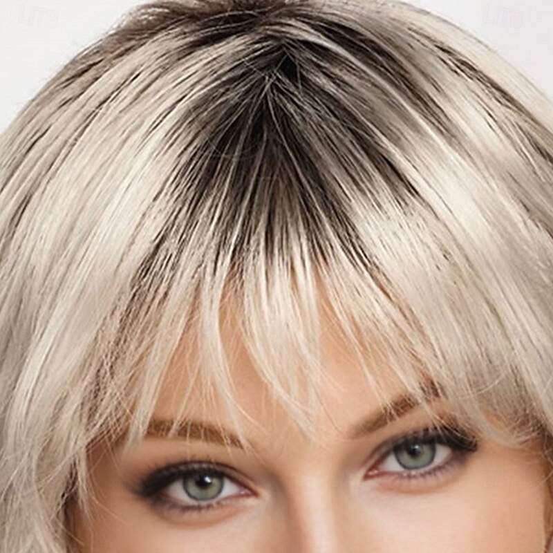 Modern Shag Wig with Eyelash Bang and Textured Layers / Multi-Tonal Shades of Blonde Silver Brown and Red3