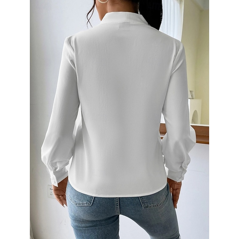 Women's Shirt Blouse Solid Color Stylish Casual Long Sleeve V Neck Regular Tops Daily Buttons Pocket Black White Yellow Blue Green Summer Spring2