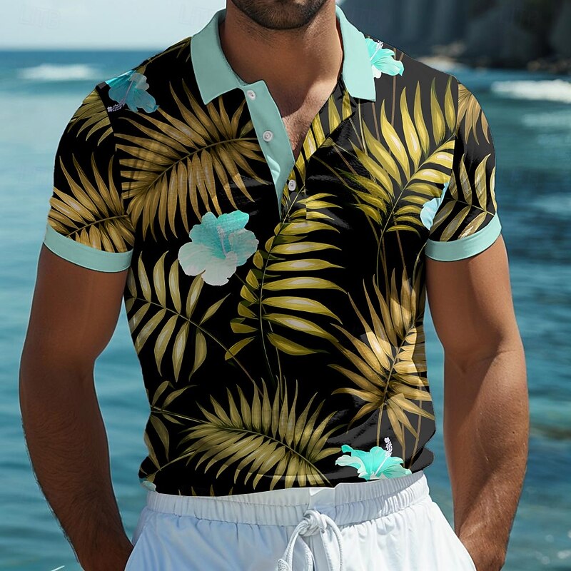 Men's Floral Graphic Polo Short Sleeve Polo Shirts Collared Shirts Casual School Outdoor Daily Wear Home Wear 3D Print Summer Yellow Blue Purple2