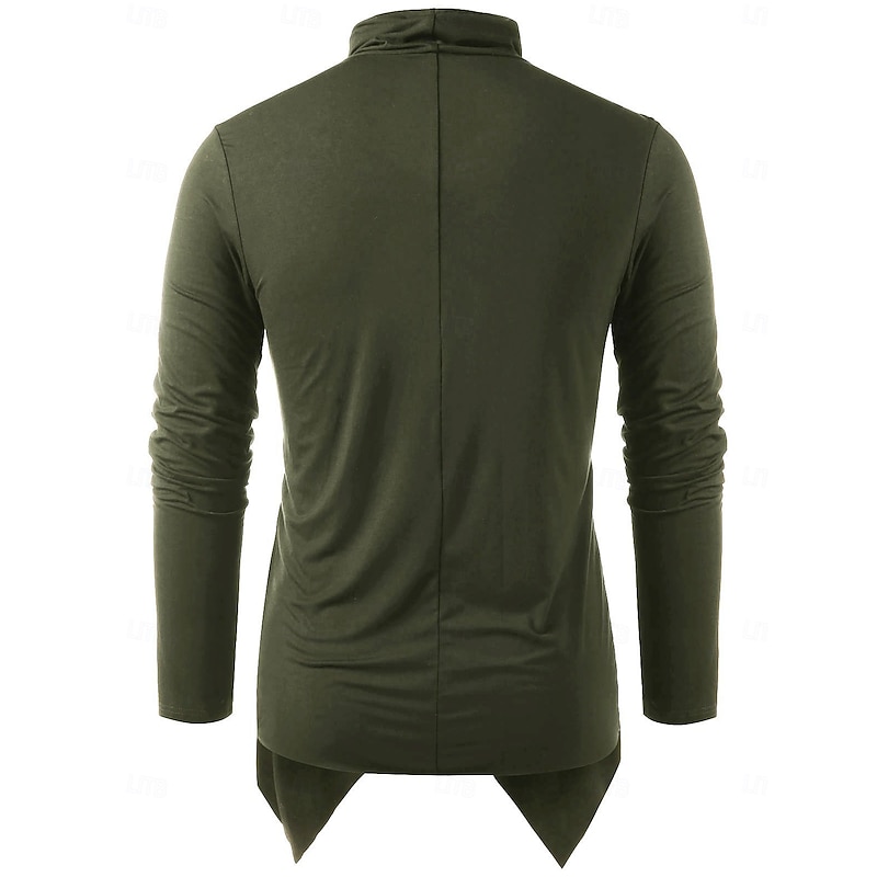 men's retro knight solid heap collar long sleeve t-shirt casual loose asymmetrical punk pullover blouse tops army green4