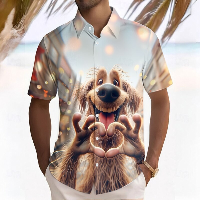 Men's Crocodile Shirt Short Sleeve Funny Summer Spring Turndown Button Up Yellow Purple Green3