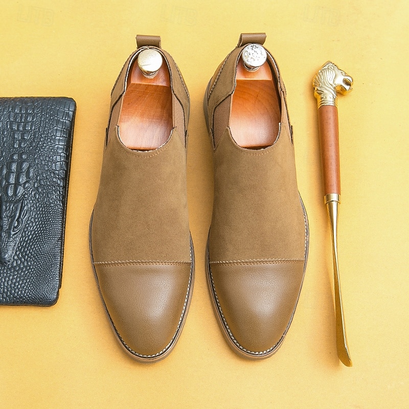 Men's Tan Chelsea Boots with Faux Leather and Suede Upper – Slip-On Elastic Design, Casual and Comfortable for Daily Wear or Semi-Formal Occasions2