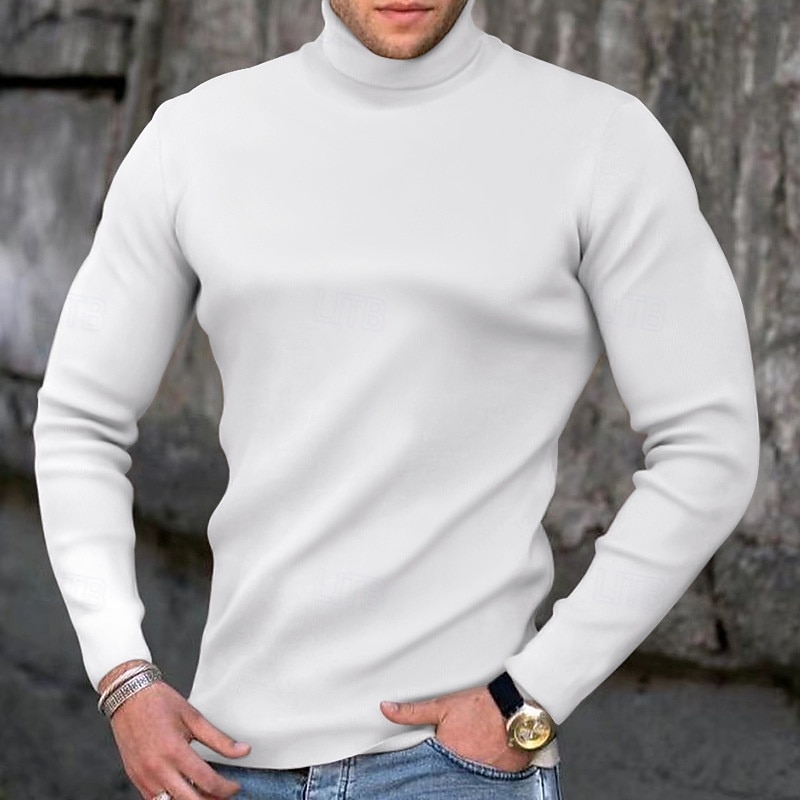 Men's Turtleneck shirt Long Sleeve Shirt Long Sleeve Turtleneck Fall & Winter Plain Keep Warm Modern Contemporary Knitted Work Daily Wear Going out Black White Yellow Top Tee for Men3