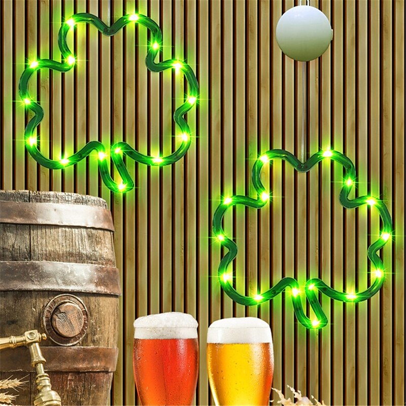 St.Patrick's Day Three Leaf Clover LED Decorative Light - Creative Hanging Accessory Holiday Party Decoration, Small Night Light for Living Room, Bedroom, or Festive Occasions 1pc3