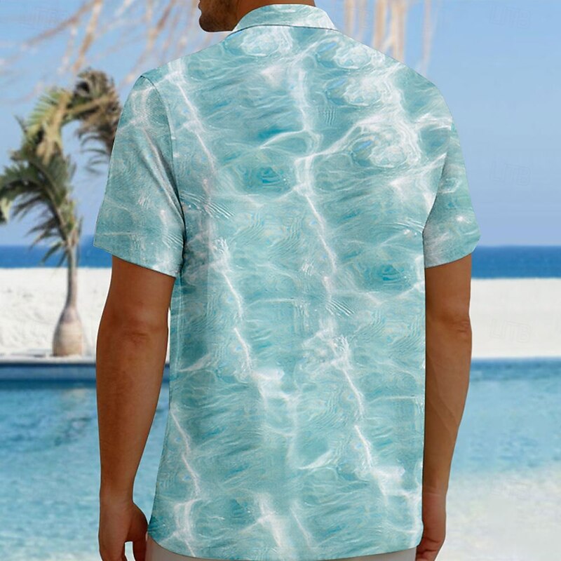 Men's Cat Optical Illusion Waves Shirt Button Up Shirt Short Sleeve Fashion Casual Vacation Holiday Beach Wear Summer Fall Turndown 3D Print Collared Shirts Front One Pocket Light Blue Blue 2# Blue2