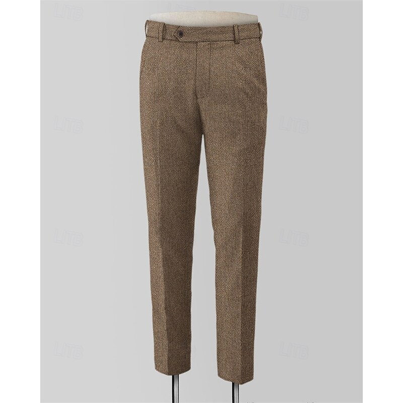 Men's Graduation Dress Pants Trousers Chinos Buttons Pocket Plain Comfort Formal Party Work Fashion Classic Style Brown Micro-elastic3