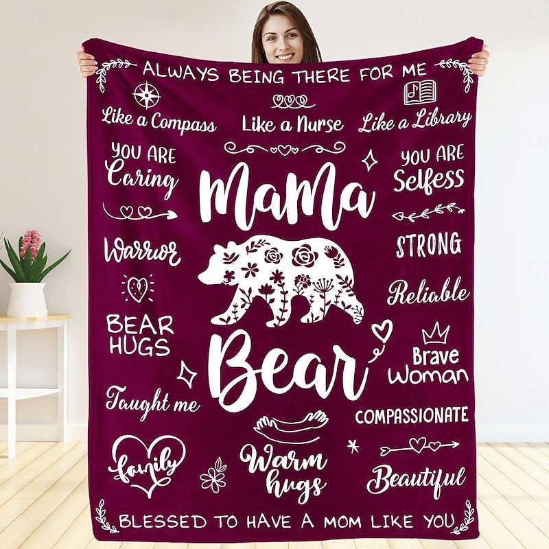 Mother's Day Themed Blanket Soft Cozy Gift for Mom Floral Heart Print Plush Throw Blanket Perfect for Mother's Day Gift Soft Fleece Material for Sofa Bed Decor Machine Washable