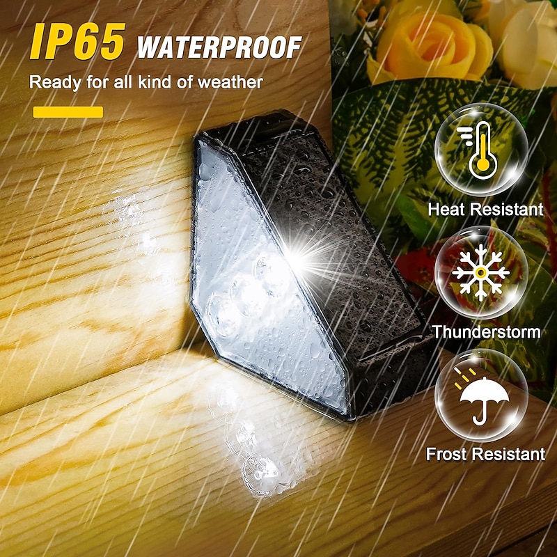 Solar Waterproof Triangular Staircase Lights Fence Step Lights Warm & White LED for Outdoor Garden Decorations 2pcs