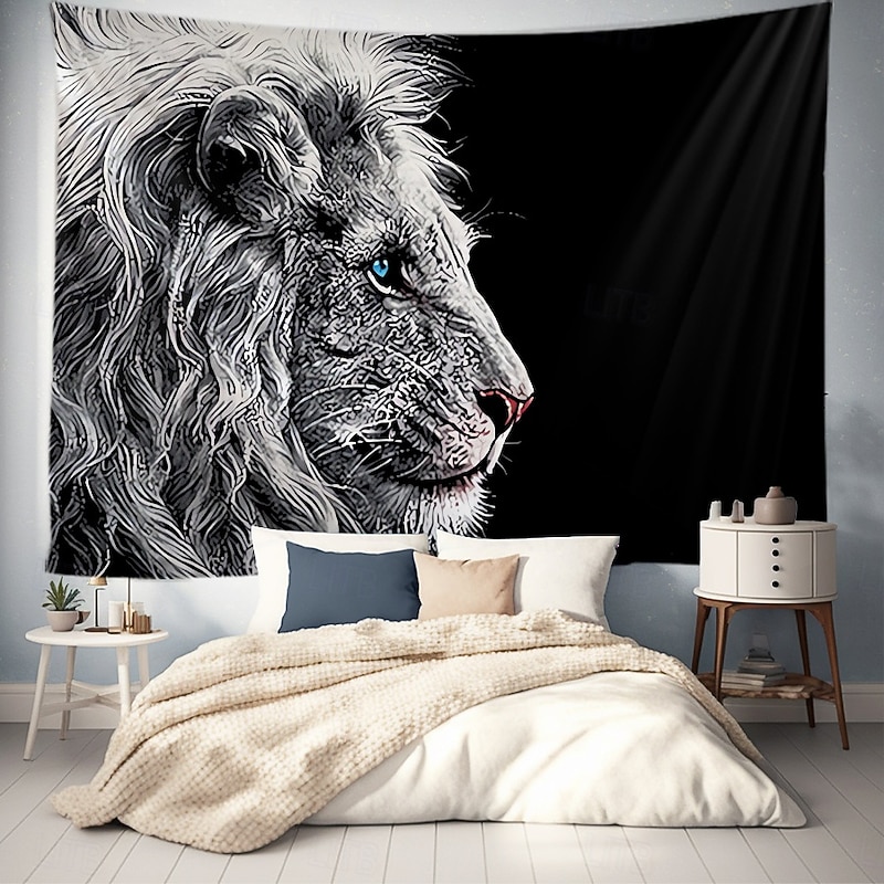 Animal Lion Hanging Tapestry Wall Art Large Tapestry Mural Decor Photograph Backdrop Blanket Curtain Home Bedroom Living Room Decoration