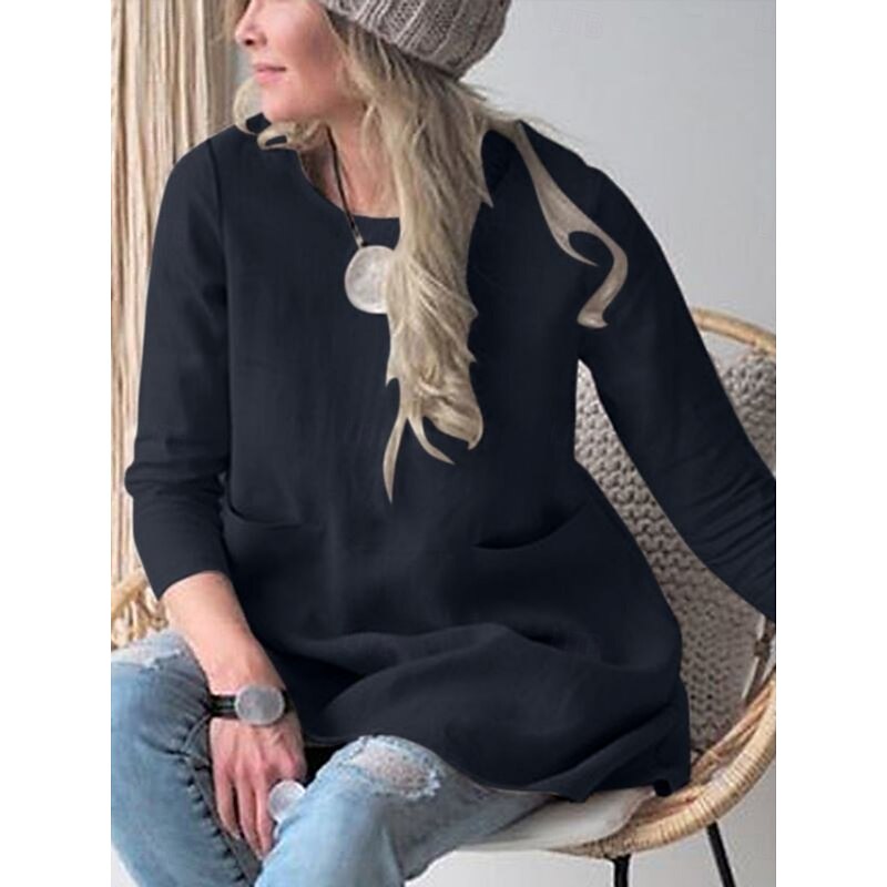 Women's Shirt Linen-Inspired Shirts Blouse Solid Color Stylish Casual 3/4 Length Sleeve Crew Neck Regular Tops Daily Pocket Black Khaki Summer2