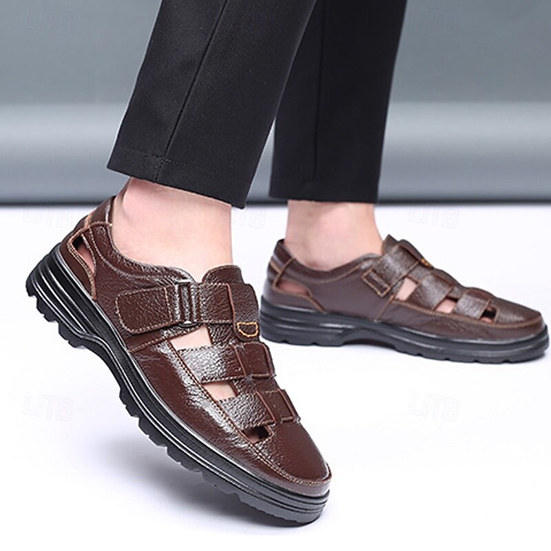 Men's Brown  Faux Leather Sandals – Durable Cut-Out Design with Adjustable Strap, Comfortable Casual Shoes for Summer and Outdoor Activities4